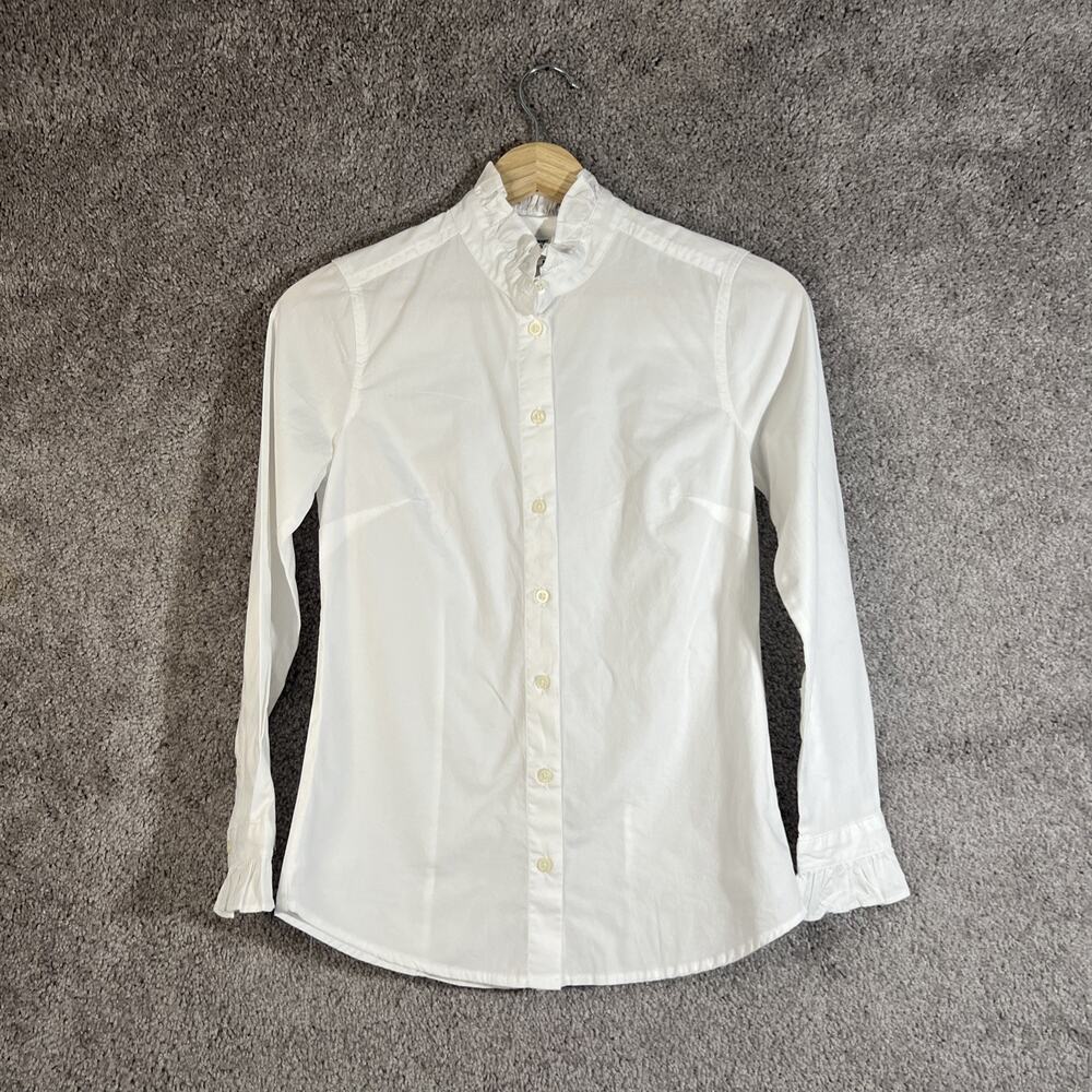 J. Crew PXXS White Ruffle Collar Button Up Long Sleeve Blouse Long Sleeve Top